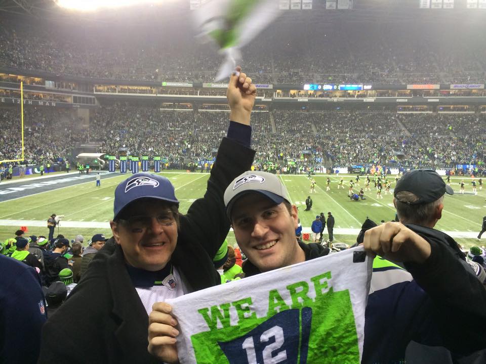 Aaron Blank with Alan Chitlik, owner of Puget Sound DJ at the 2014/15 NFC Divisional Game against the Carolina Panthers. 