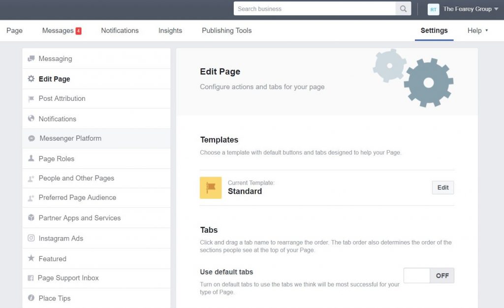 Changing your Facebook Business page to a new template
