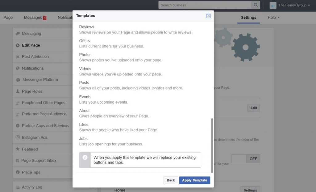 How to switch your Facebook business page template - Facebook Services template