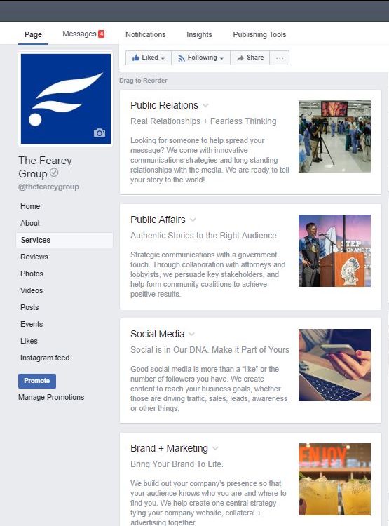 The Fearey Group - New Facebook Services template business page with services