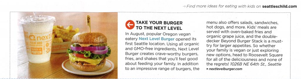[Fresh Press] Next Level Burger in the October 2017 issue of Seattle's Child