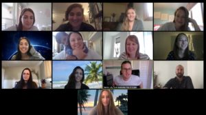 A screenshot of a Zoom call with 13 squares and heads of individuals